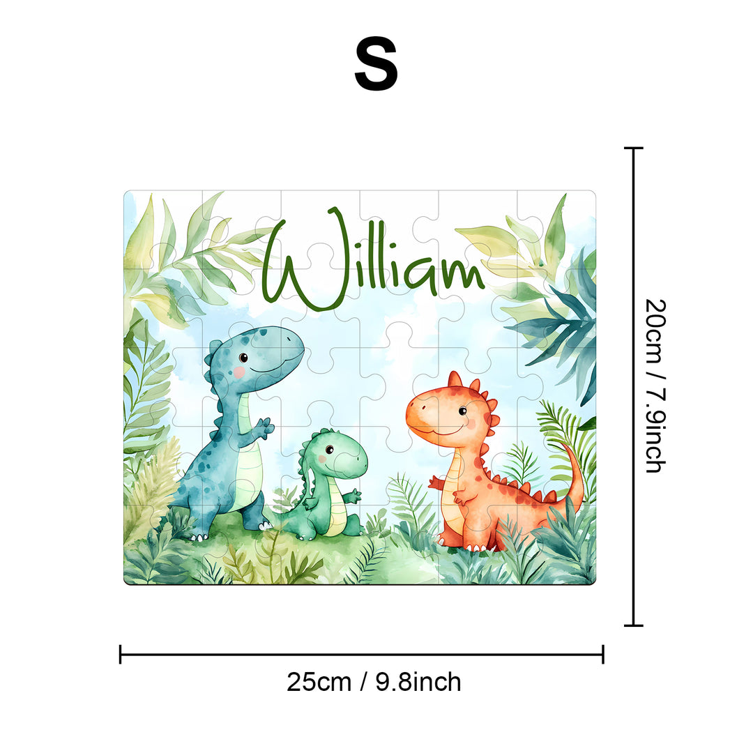 Dinosaur Family - Children's Name Custom Wooden Jigsaw Puzzle