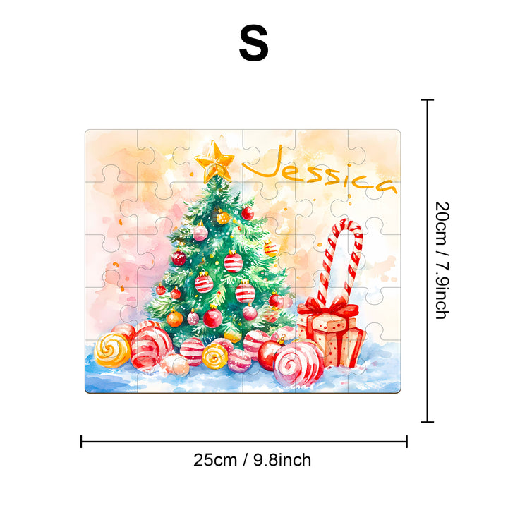 Happy Christmas - Children's Name Custom Wooden Jigsaw Puzzle