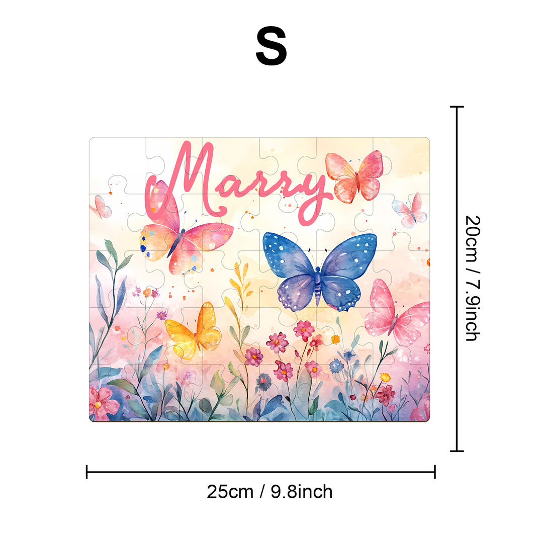 Butterfly in the flowers - Children's Name Custom Wooden Jigsaw Puzzle