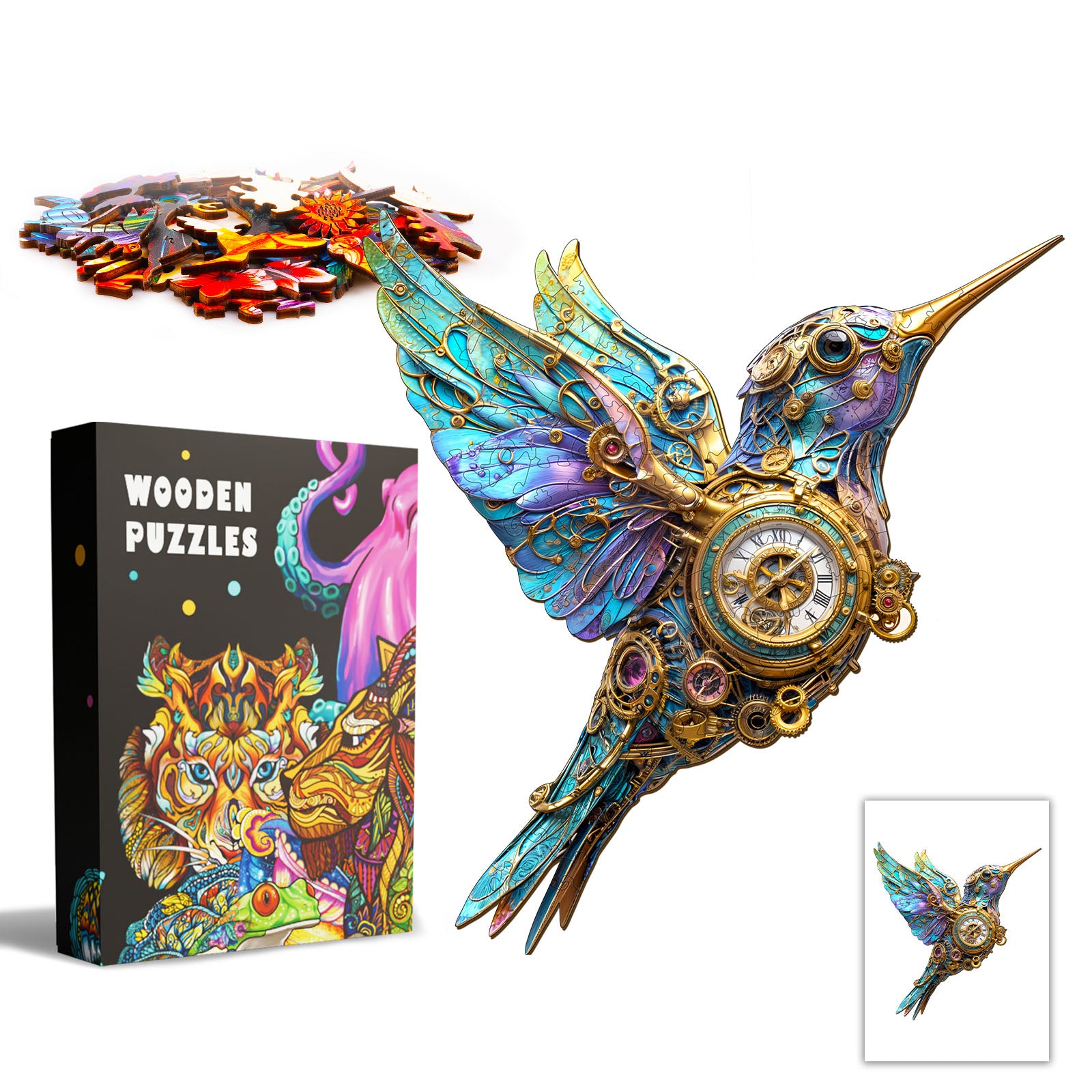 Puzzle en bois 3D de colibri mécanique