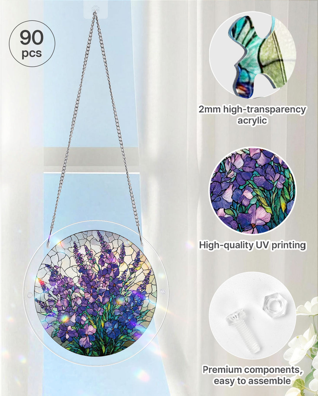 Acrylic Jigsaw Puzzle Suncatcher - Violet Garden Grace