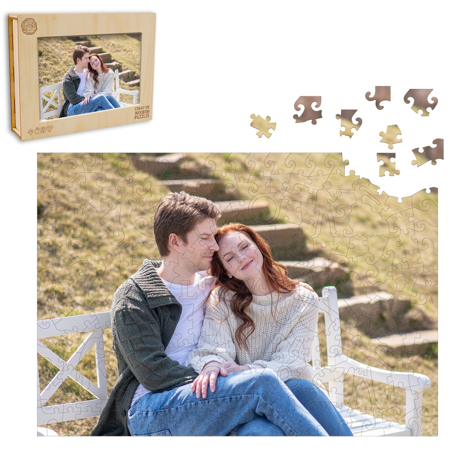 Personalized Photo Wooden Puzzle - Love Theme