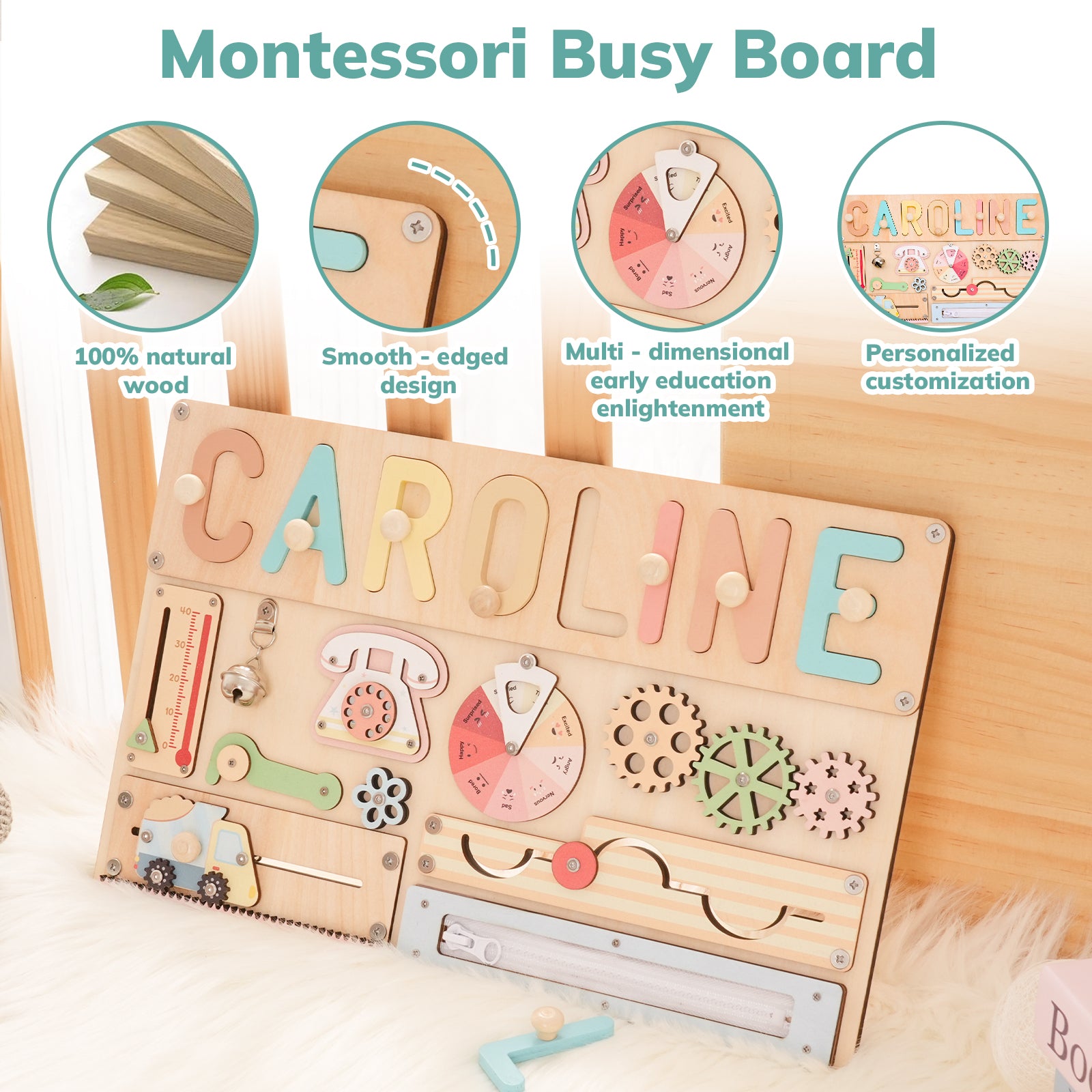 Personalised Montessori Busy Board with Name Puzzle