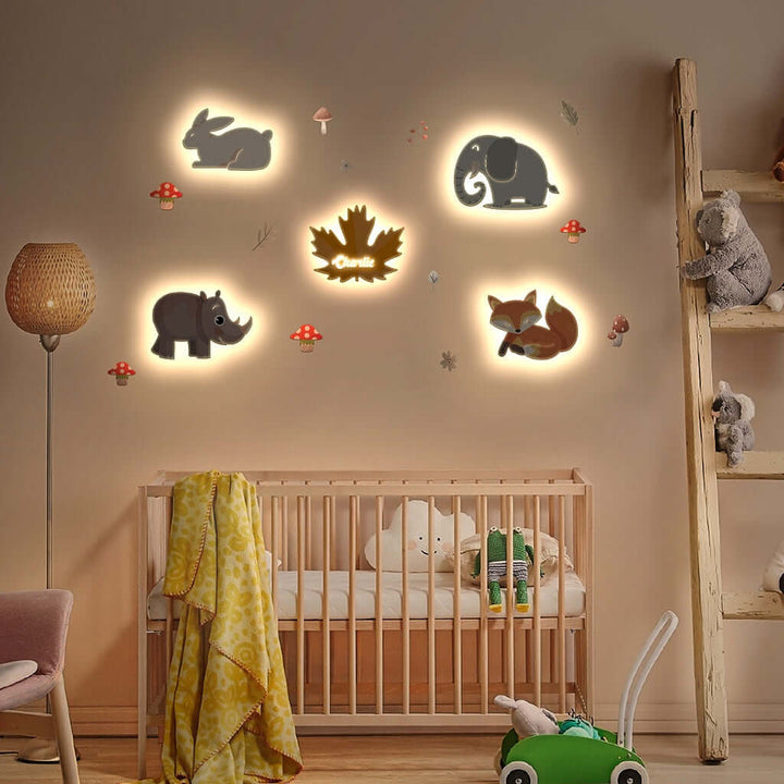 Ensemble de lampe murale en bois personnalisée pour chambre de bébé - Thème forêt