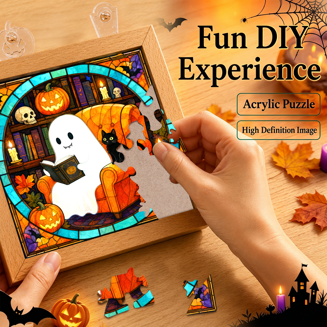 Acrylic Puzzle Night Light -Ghost Cat Reading