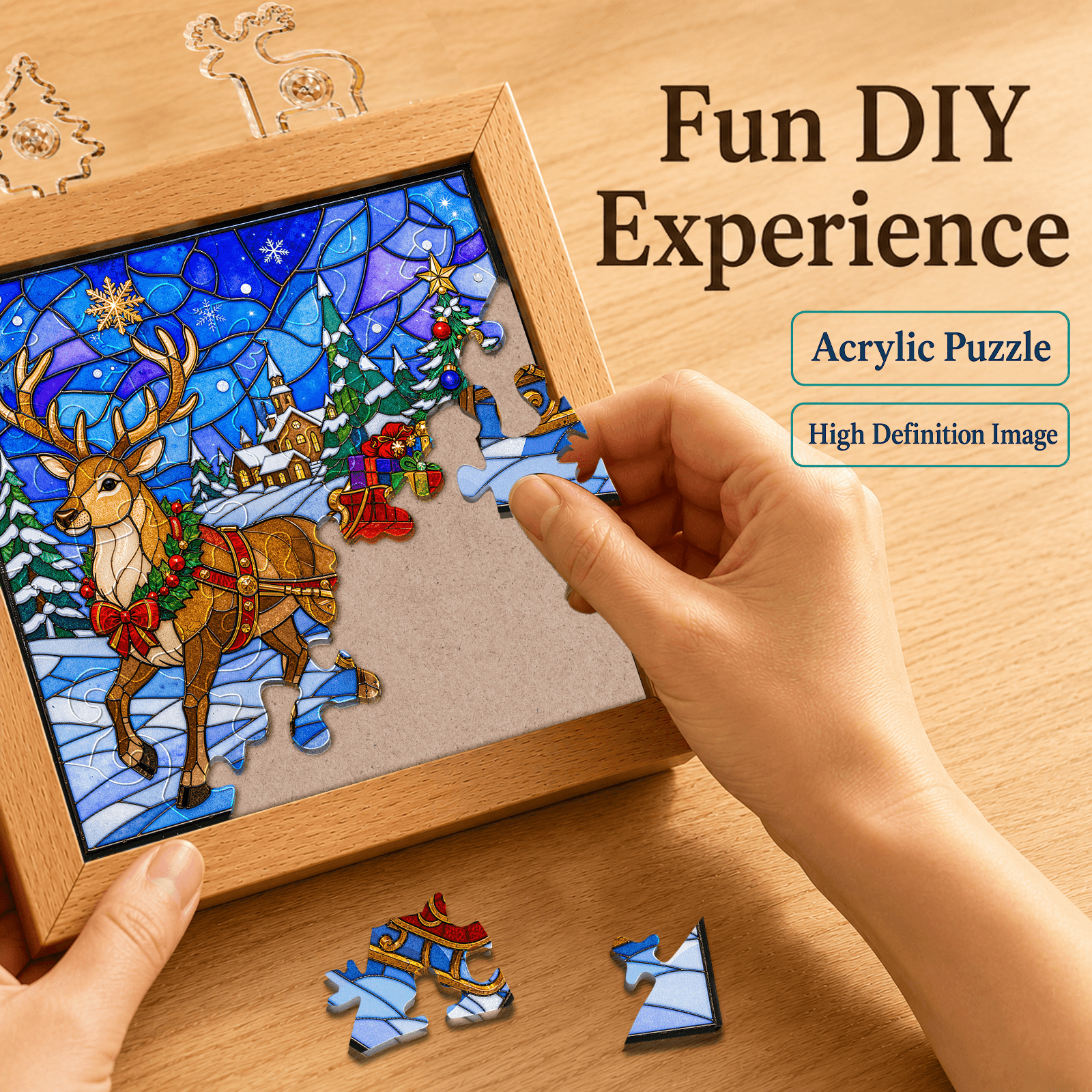 Acrylic Puzzle Night Light - Snowy Reindeer