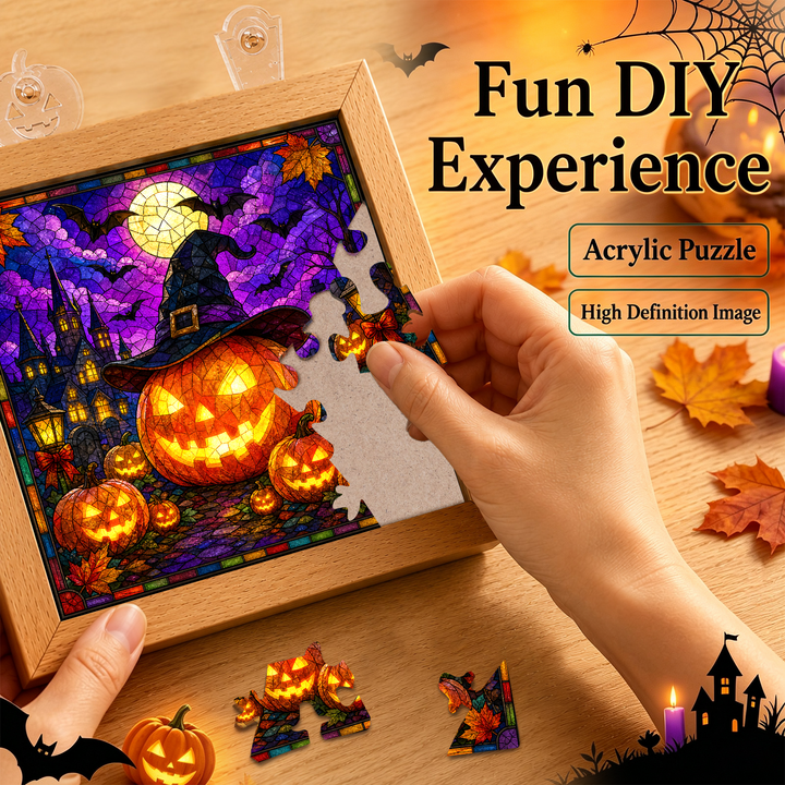 Acrylic Puzzle Night Light - Witch Hat Pumpkin