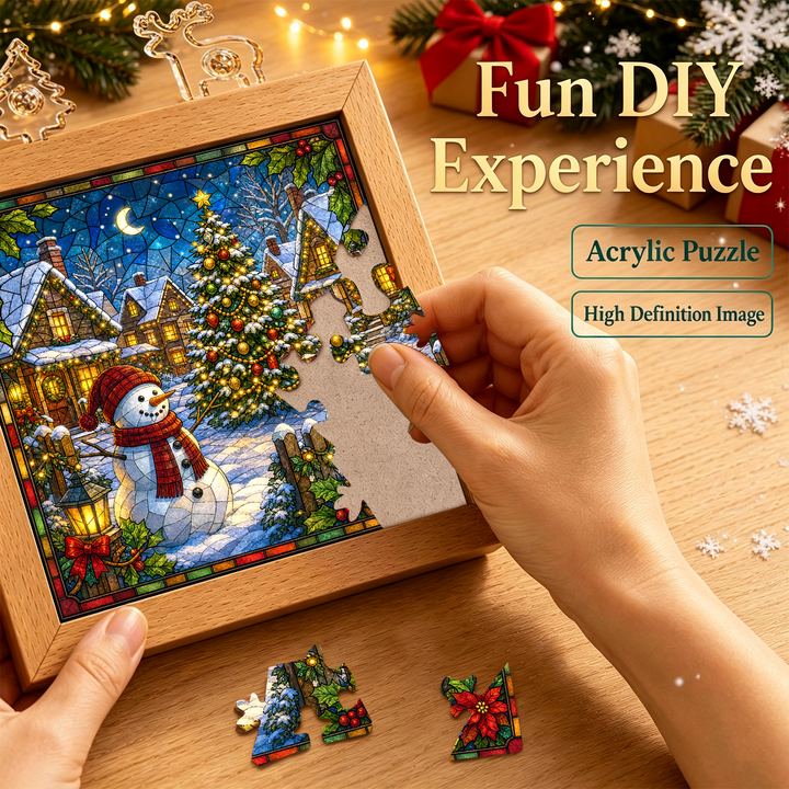 Acrylic Puzzle Night Light - Christmas Snow Village