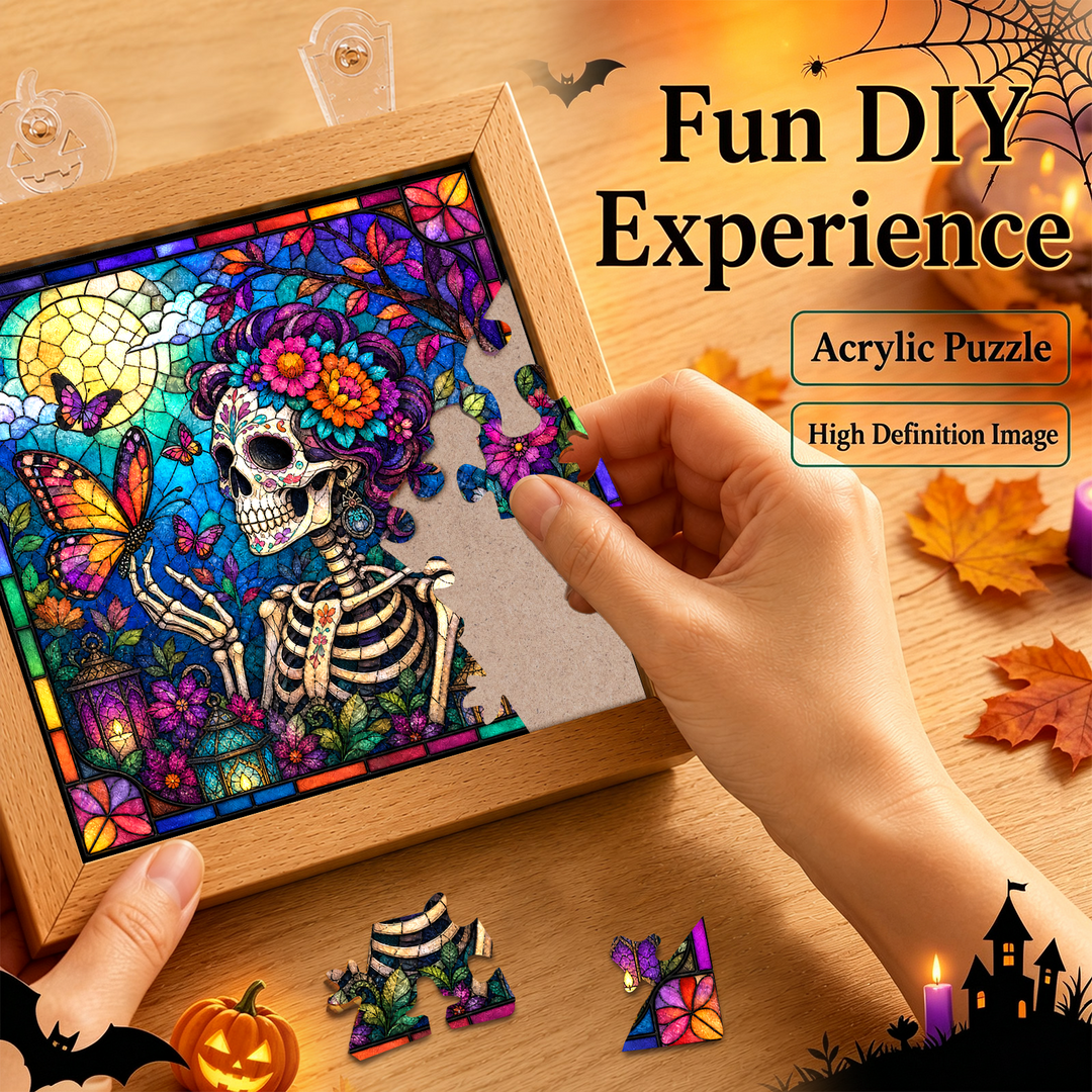 Acrylic Puzzle Night Light - Floral Skull