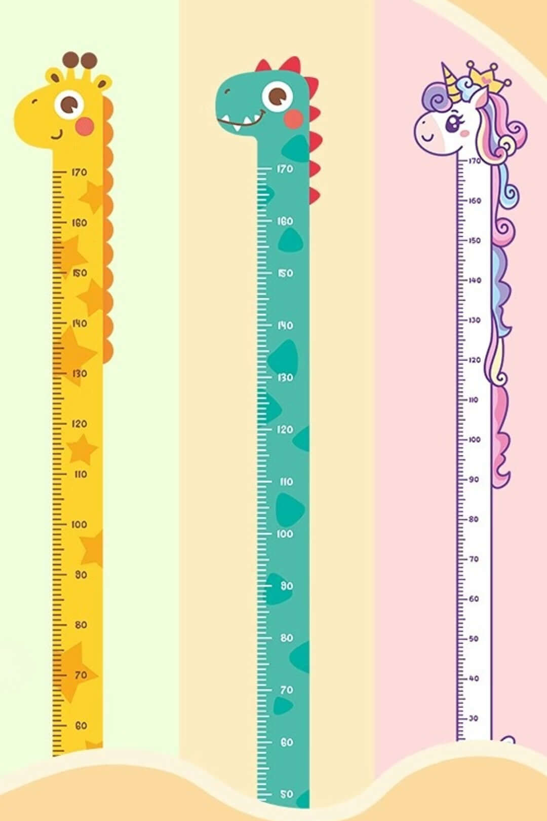 Autocollant mural pour bébé en forme de licorne, girafe et dinosaure, tableau de croissance en hauteur