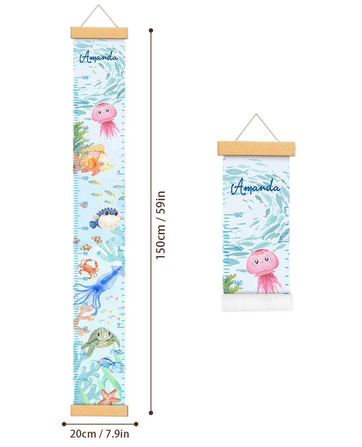 Painted marine animals Hanging Canvas Height Ruler