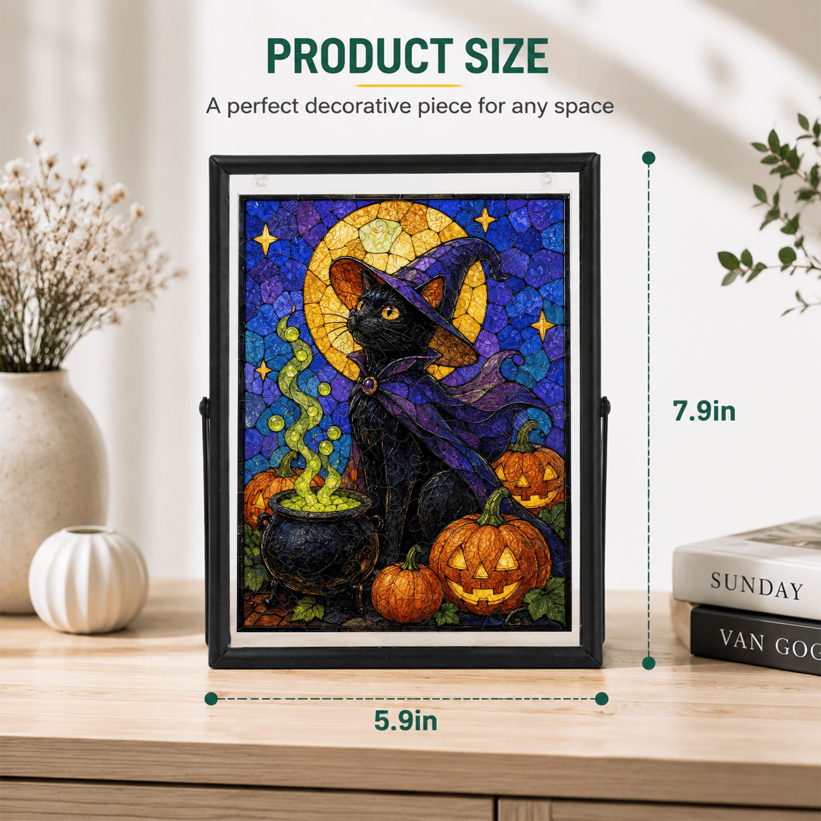 Acrylic Puzzle Art Piece – Halloween Black Cat & Pumpkin