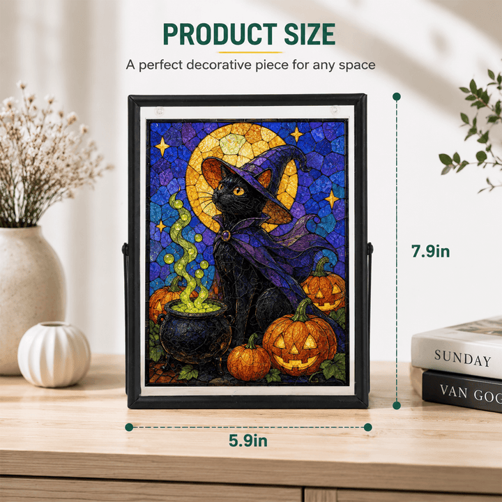 Acrylic Puzzle Art Piece – Halloween Black Cat & Pumpkin