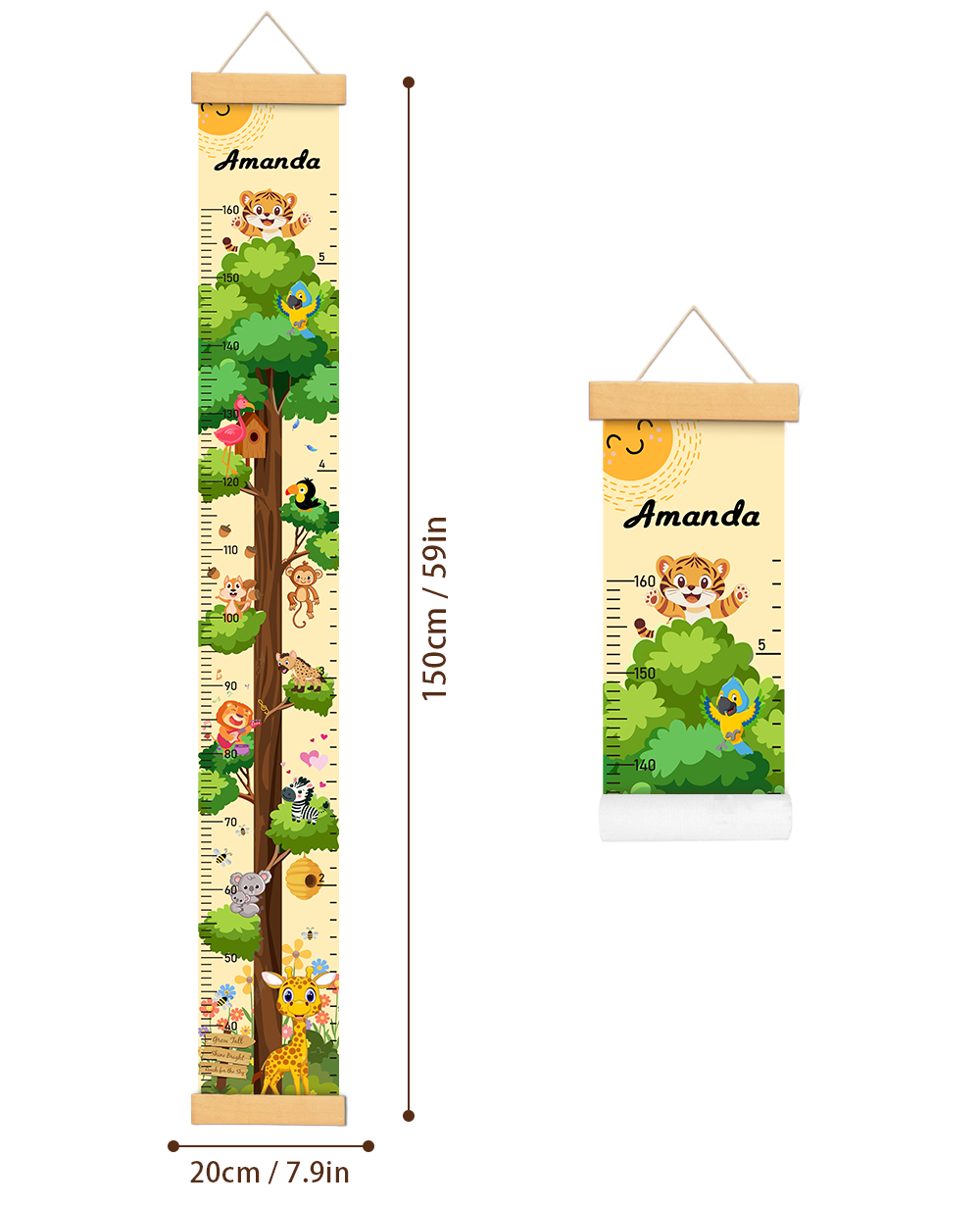Personalized Painted Trees and Animals Hanging Canvas Height Ruler