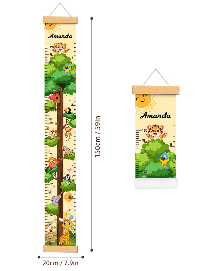 Personalized Painted Trees and Animals Hanging Canvas Height Ruler