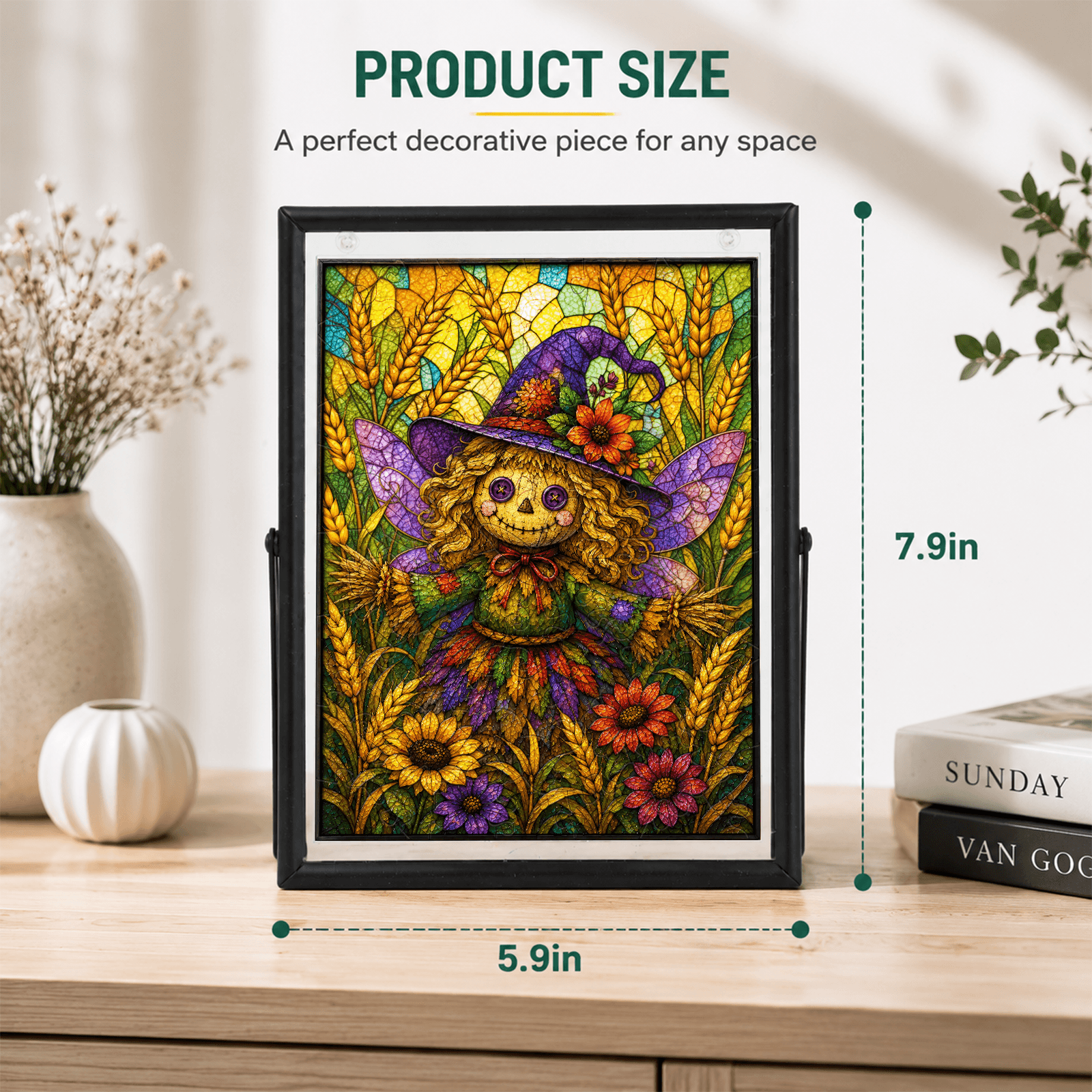Acrylic Puzzle Art – Whimsical Scarecrow Sunflower Halloween
