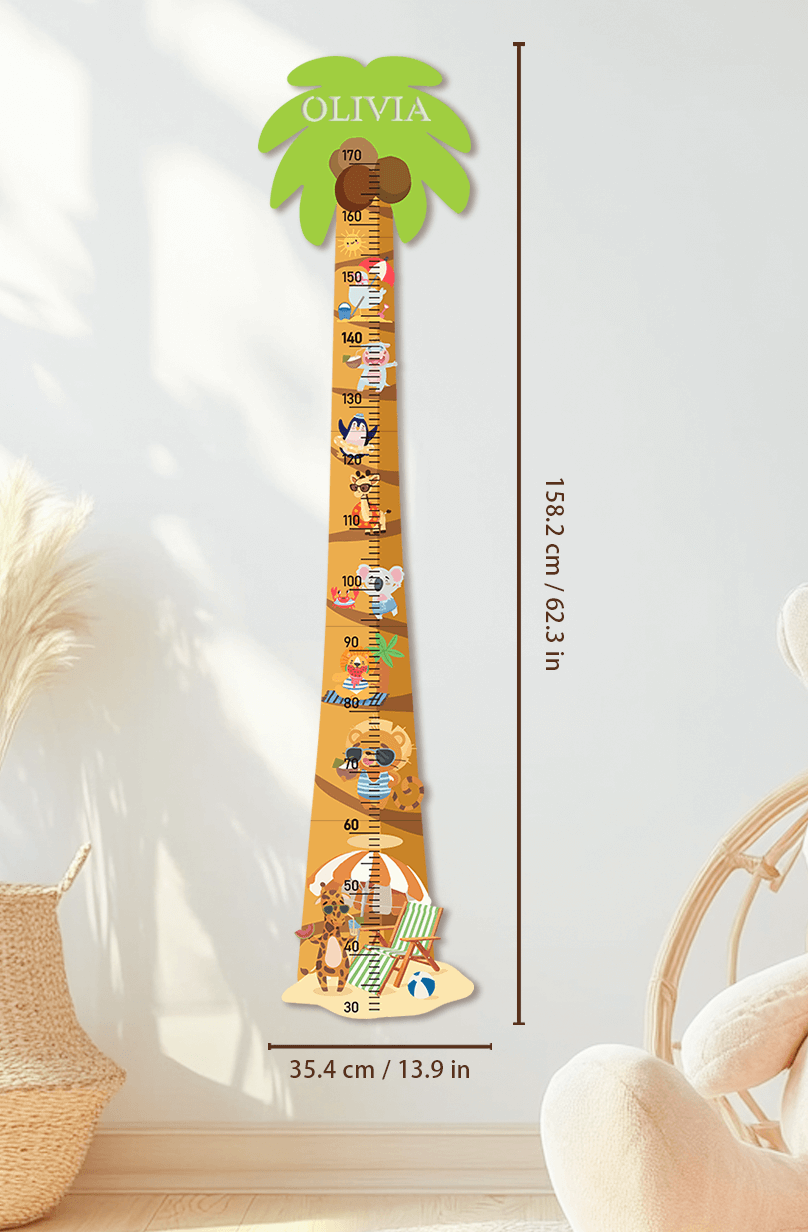 Personalized Wooden Coconut Palm Beach Growth Chart Ruler