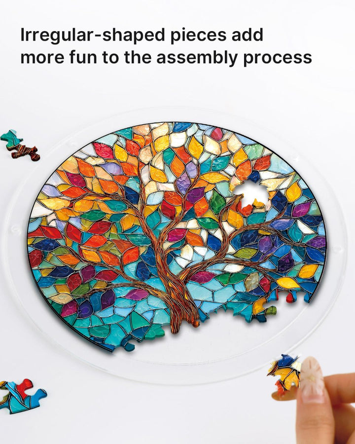 Acrylic Jigsaw Puzzle Suncatcher - Tree of Luminous Leaves
