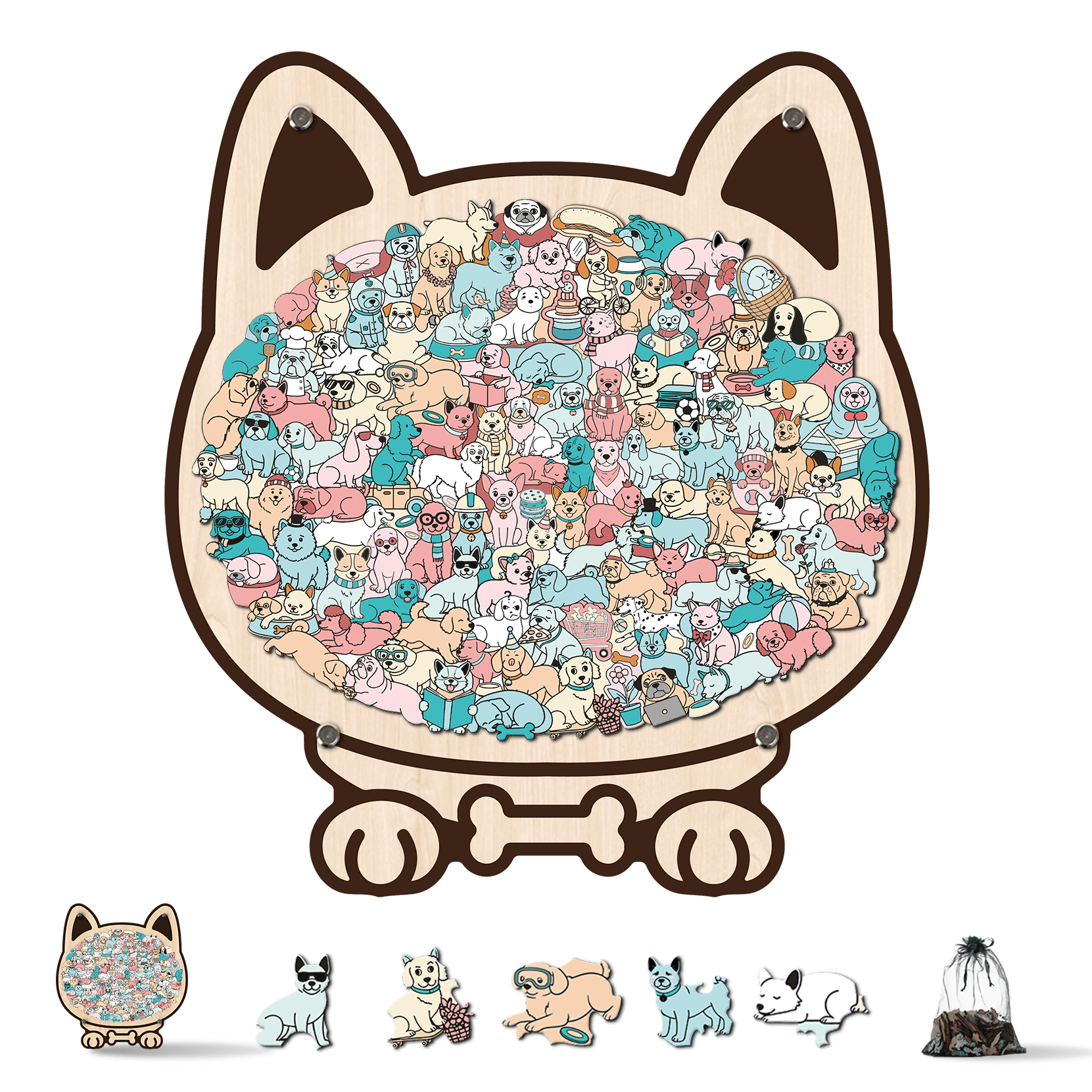 Morandi-Colored Cute Dog Shaped Wooden Jigsaw Puzzle