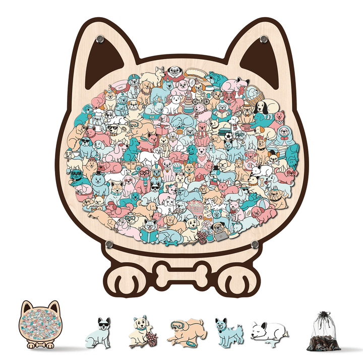 Morandi-Colored Cute Dog Shaped Wooden Jigsaw Puzzle