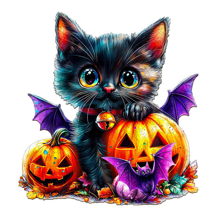 Pumpkin and Cat Wooden Jigsaw Puzzle