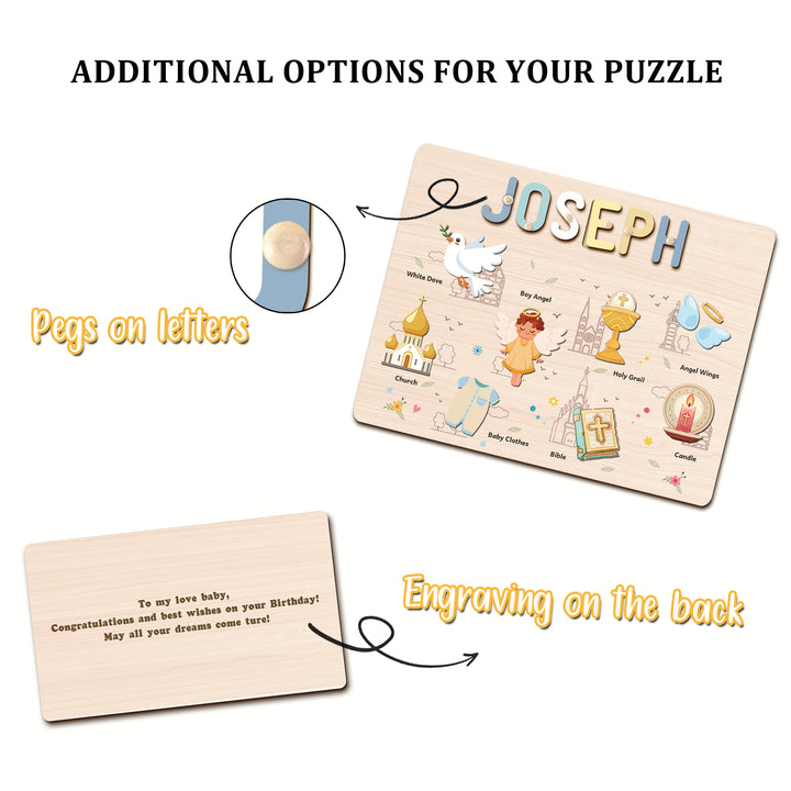 Personalized Wooden Name Puzzle - Baptism Boy Set for Toddlers
