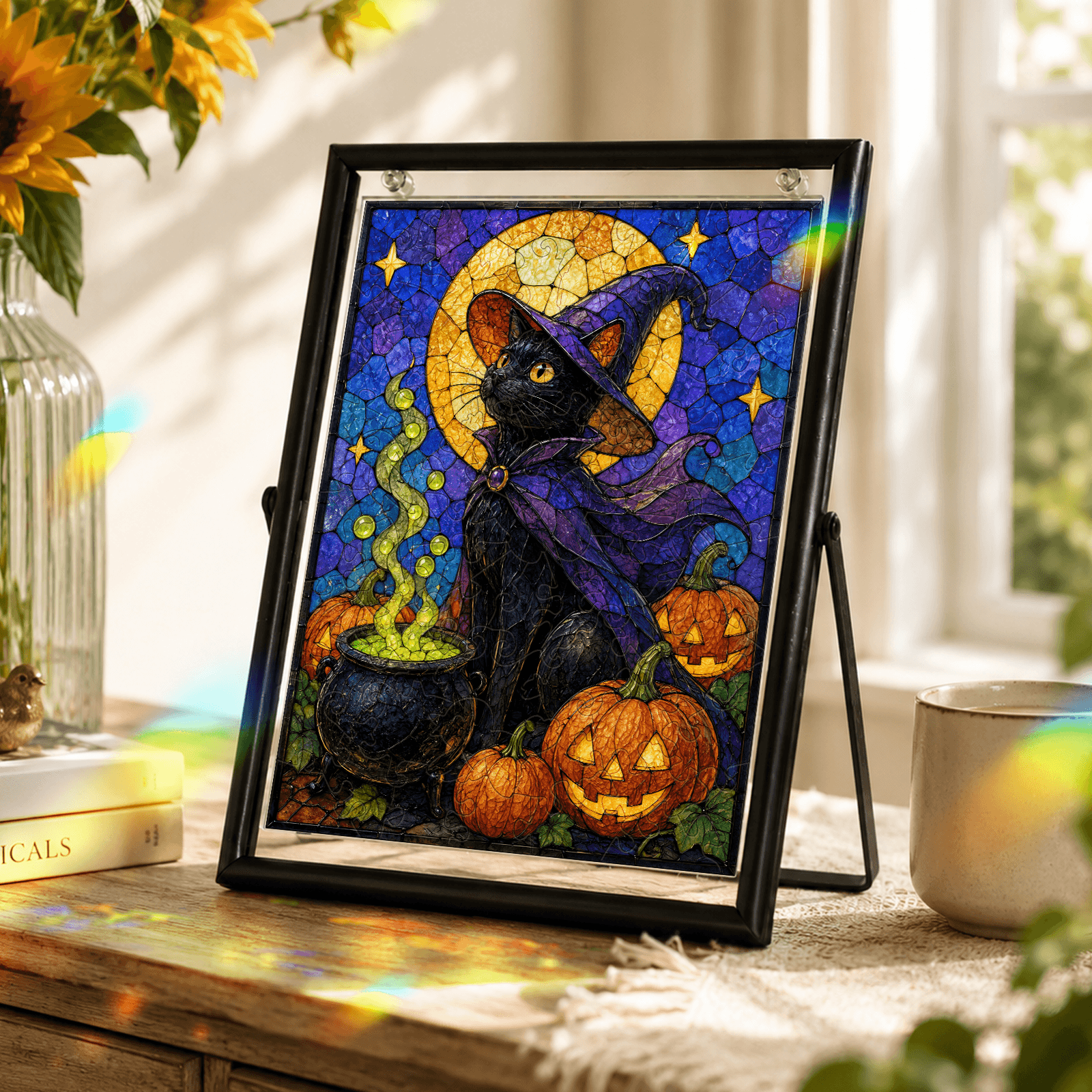 Acrylic Puzzle Art Piece – Halloween Black Cat & Pumpkin