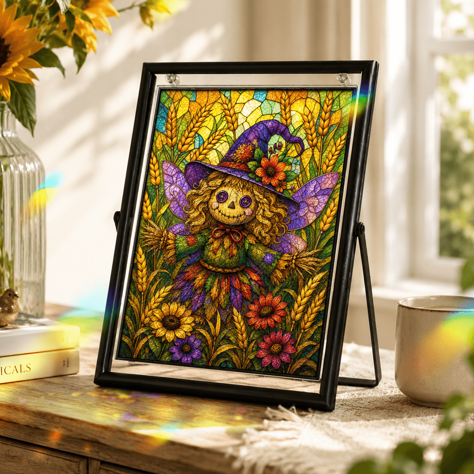 Acrylic Puzzle Art – Whimsical Scarecrow Sunflower Halloween