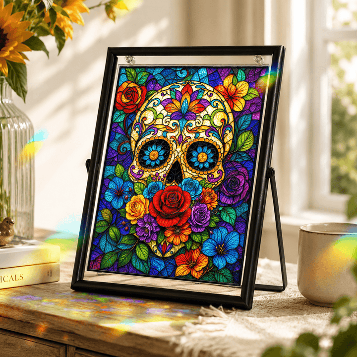 Acrylic Puzzle Art Piece – Colorful Sugar Skull & Floral
