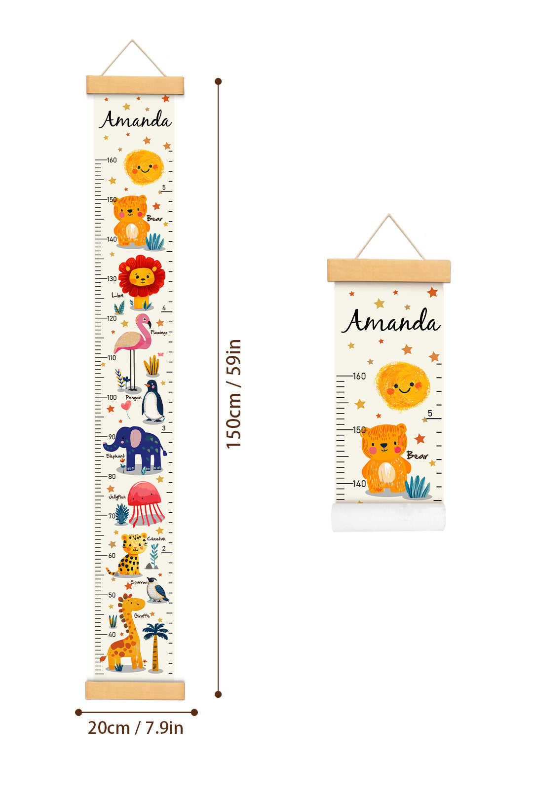 Règle de hauteur personnalisée en toile suspendue avec animaux mignons