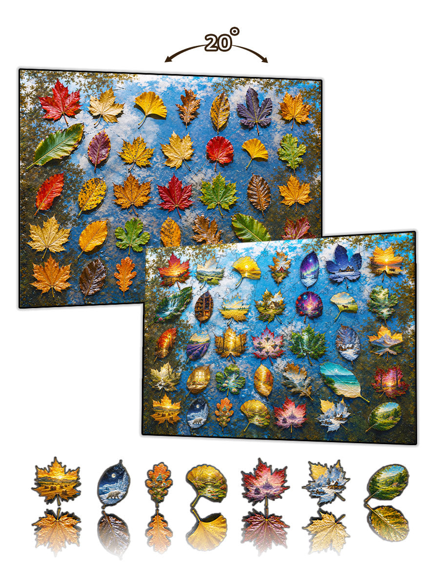 Nasse Herbstblätter - Morphendes Lentikularpuzzle