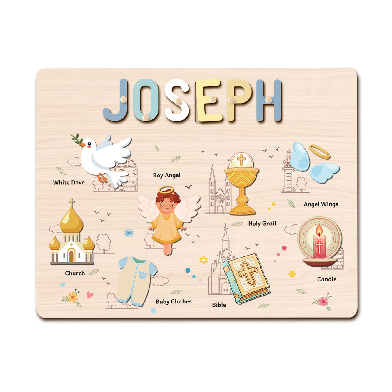 Personalized Wooden Name Puzzle - Baptism Boy Set for Toddlers