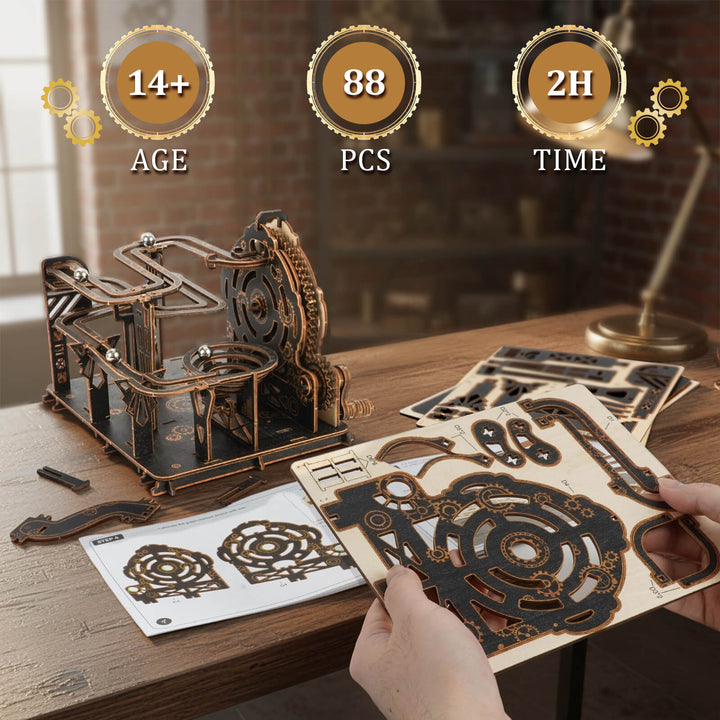 Dark Wood 3D Ball Run – DIY Wooden Track Kit