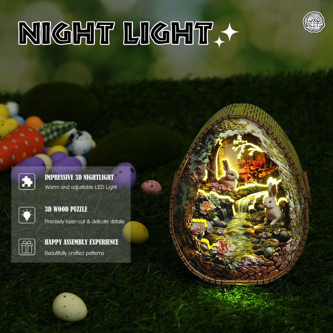 Rabbit by the Stream Kit - 3D Wooden Puzzle Night Light