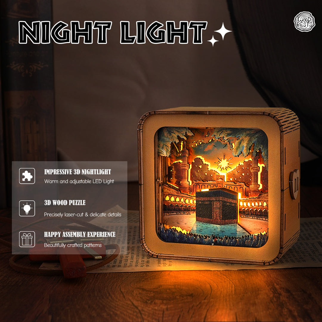 Holy MAKKAH Kit - 3D Wooden Puzzle Night Light