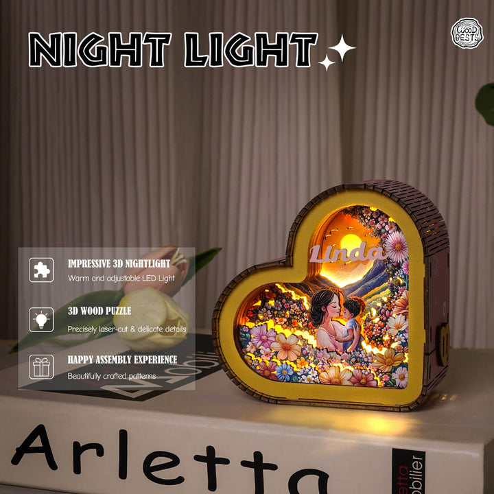 Le kit La Gloire de l'Amour Maternel - Lampe de nuit puzzle en bois 3D personnalisée
