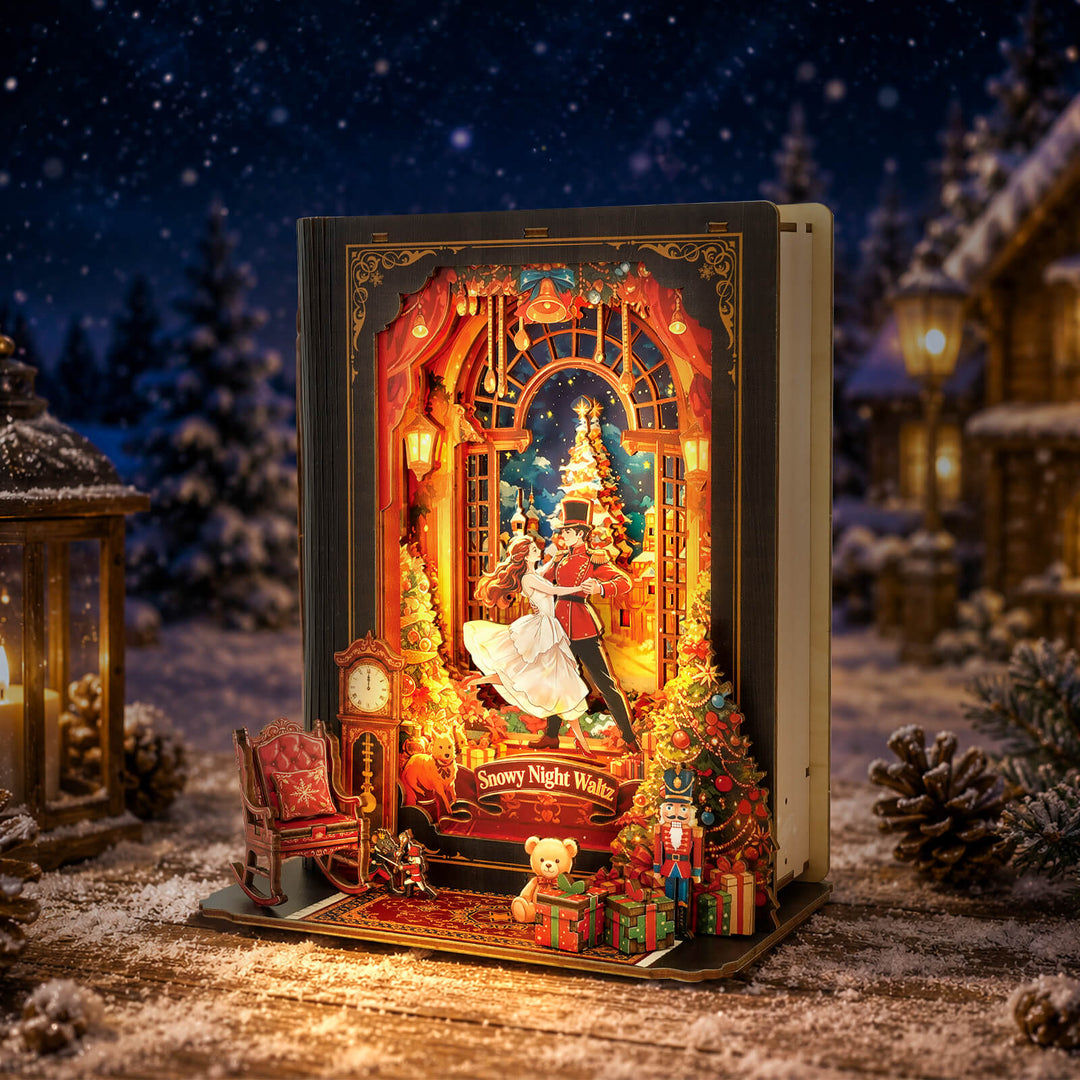 Snowy Night Waltz – DIY Wooden Book Nook Lamp Craft Kit