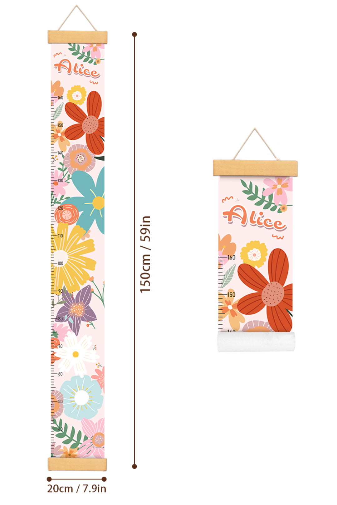Règle de hauteur personnalisée en toile suspendue avec fleurs