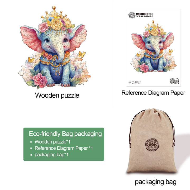 Crowned Elephant Wooden Jigsaw Puzzle-Woodbests