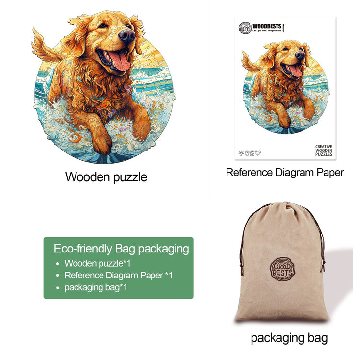 Happy Golden Retriever Wooden Jigsaw Puzzle-Woodbests