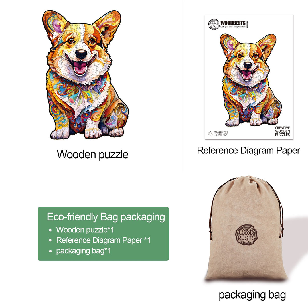 Clever Corgi 3 Wooden Jigsaw Puzzle-Woodbests