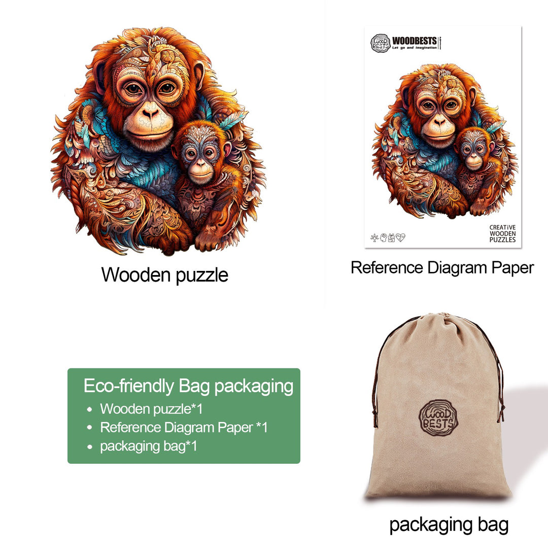 Orangutan Family Wooden Jigsaw Puzzle-Woodbests