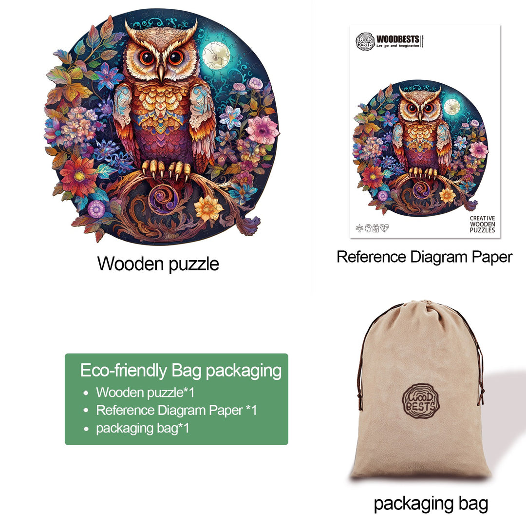 Nocturnal Owl Wooden Jigsaw Puzzle-Woodbests