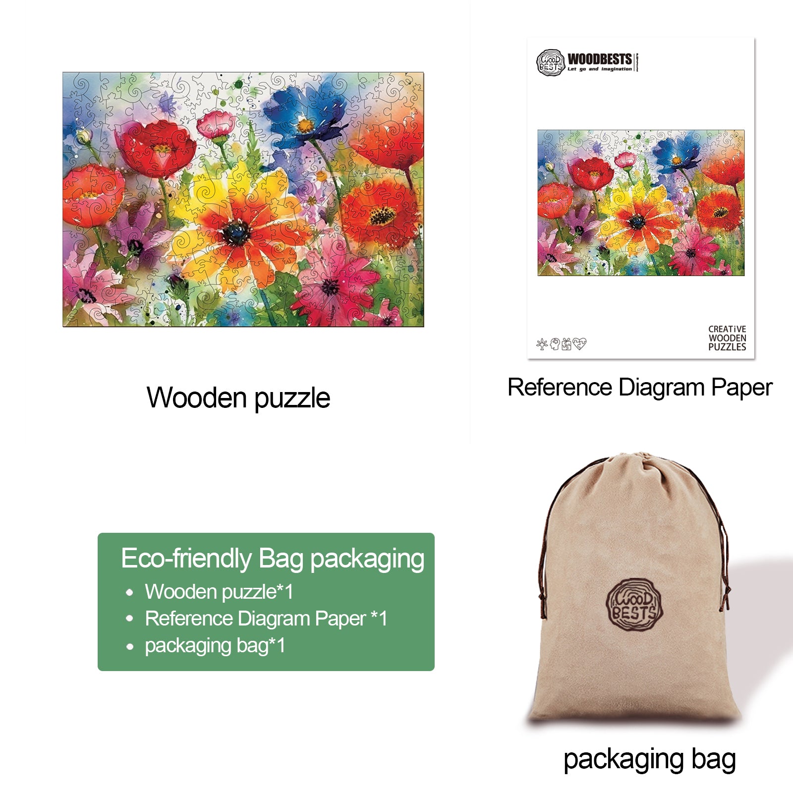 Watercolor Wildflowers Wooden Jigsaw Puzzle