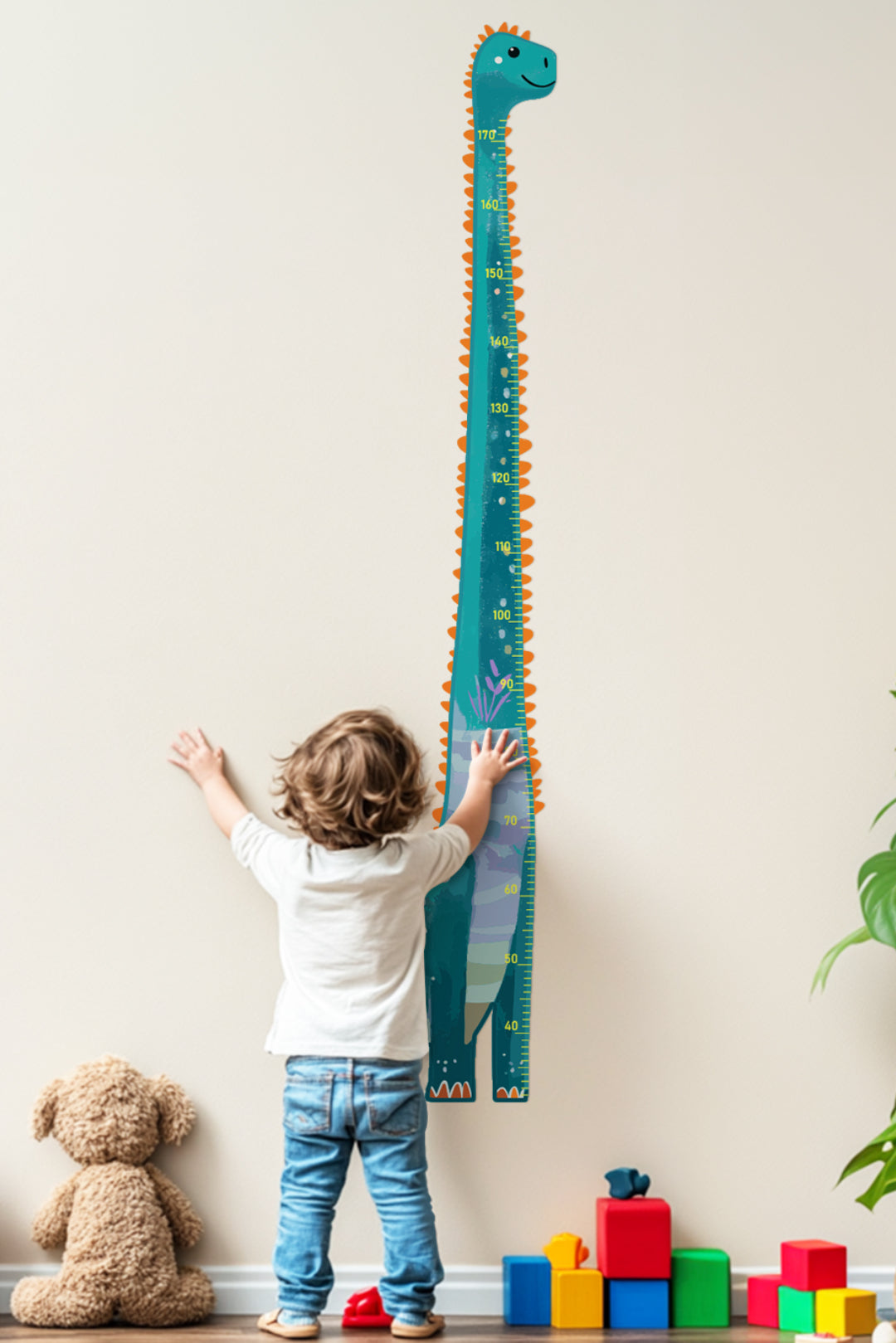 Autocollant mural toise dinosaure amical