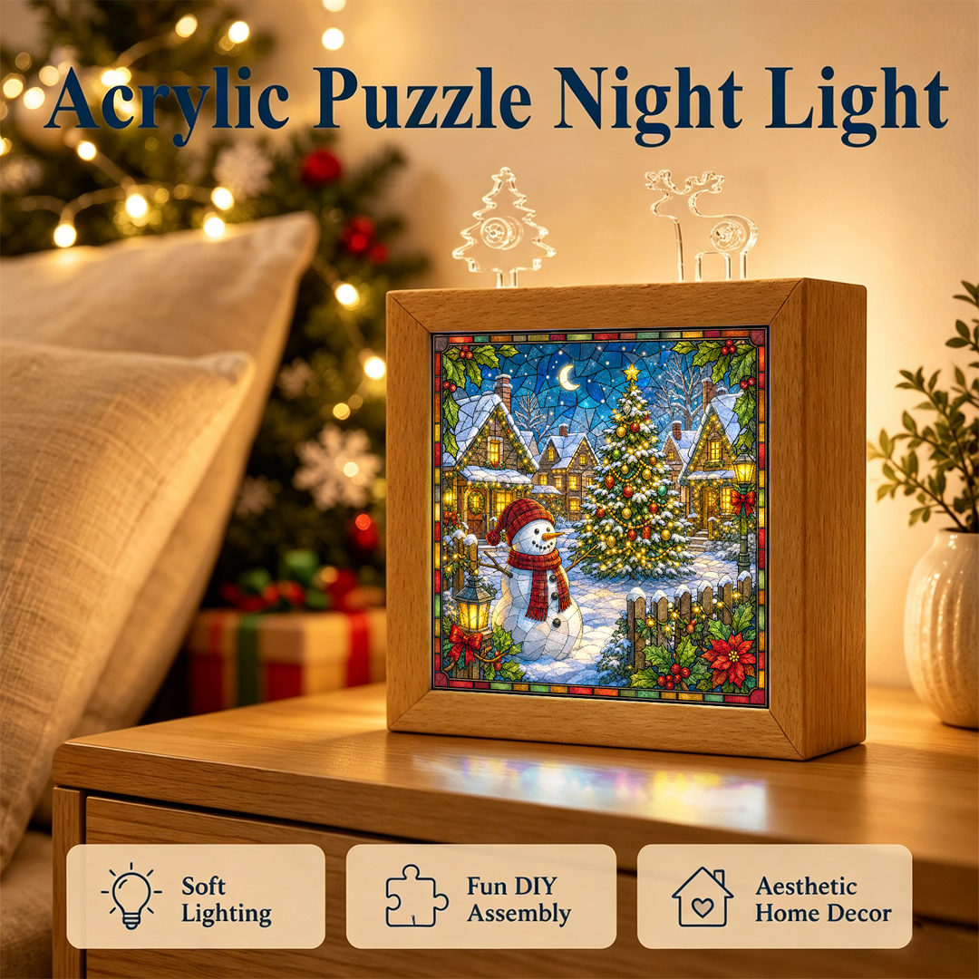 Acrylic Puzzle Night Light - Christmas Snow Village