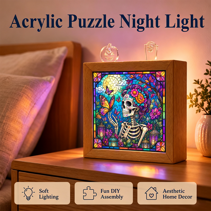 Acrylic Puzzle Night Light - Floral Skull