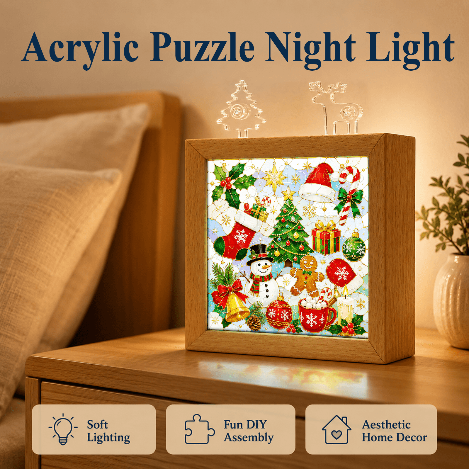 Acrylic Puzzle Night Light - Festive Snowman