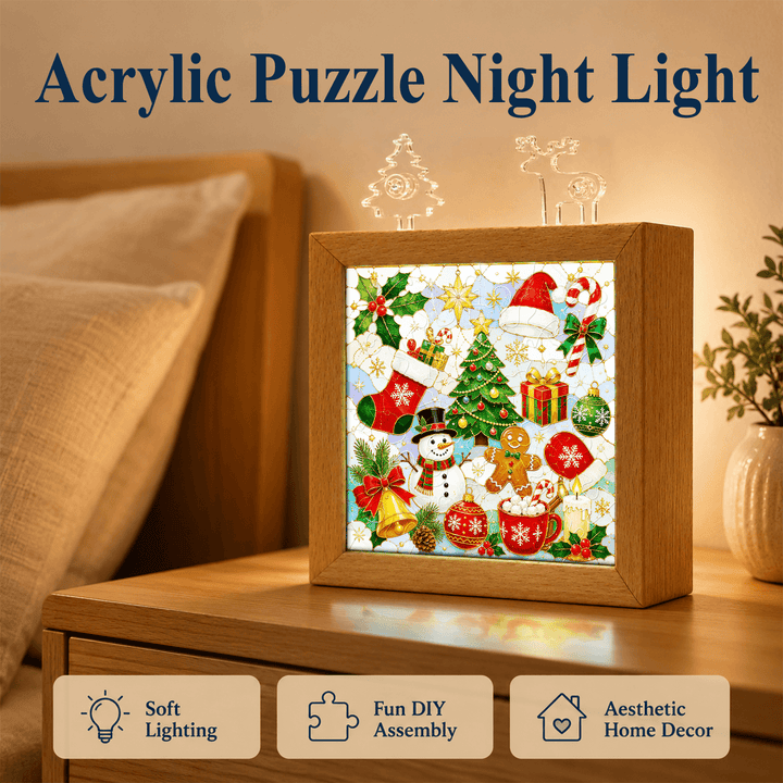 Acrylic Puzzle Night Light - Festive Snowman