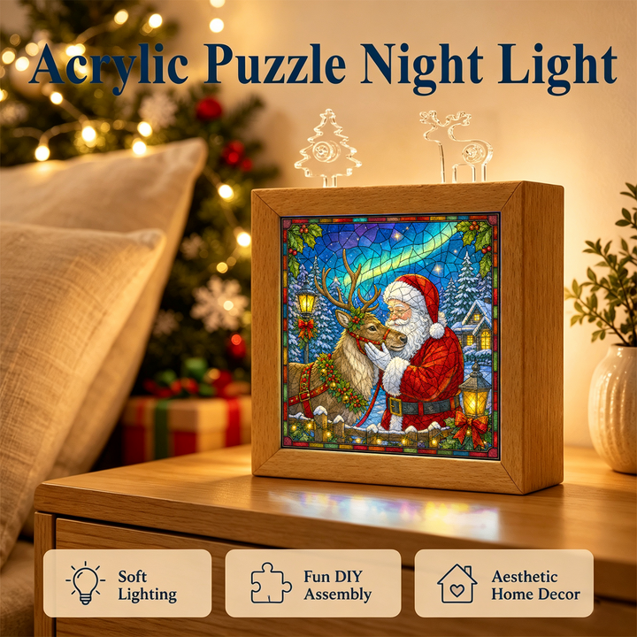 Acrylic Puzzle Night Light - Aurora Reindeer